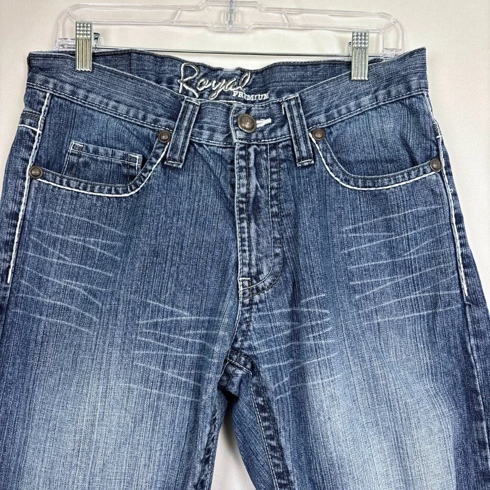 Royal Premium Jeans Men's 31x30‎ Straight Leg Distressed Embroidered Pockets